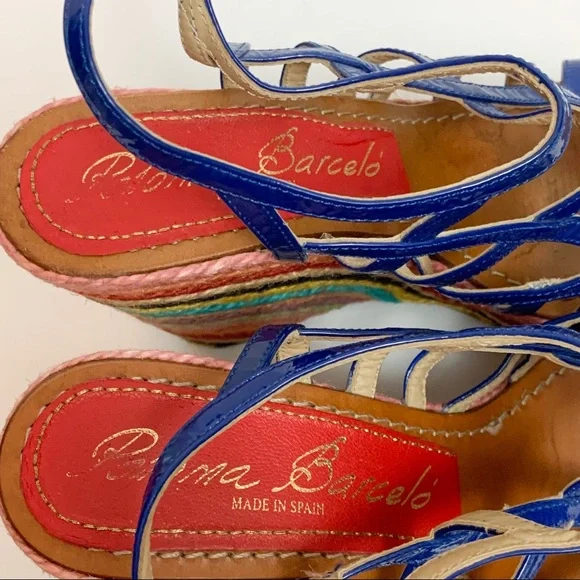 Paloma Barcelo Rainbow Espadrille Wedge Sandals Raffia - Picture 6 of 6
